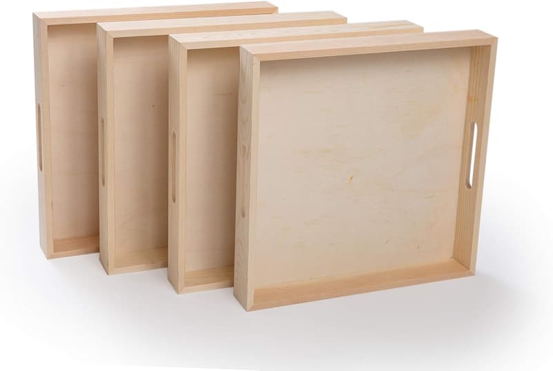 Square Wooden Trays for Montessori Crafts - Unfinished Pack of 4