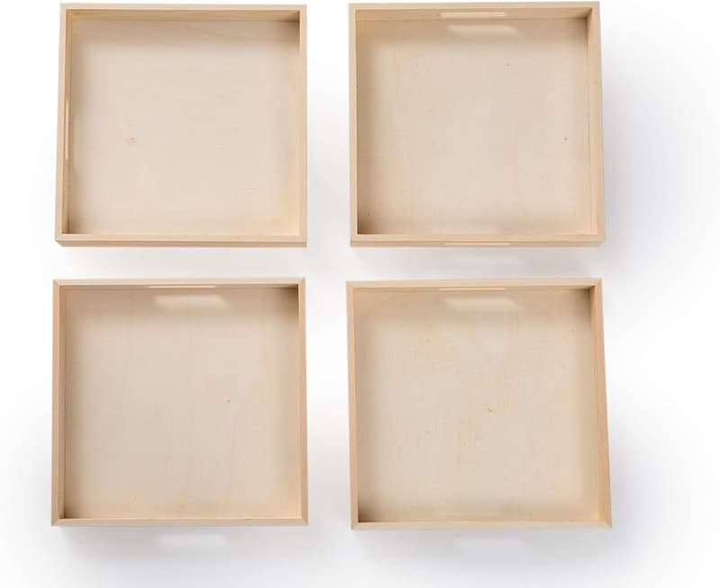 Square Wooden Trays for Montessori Crafts - Unfinished Pack of 4