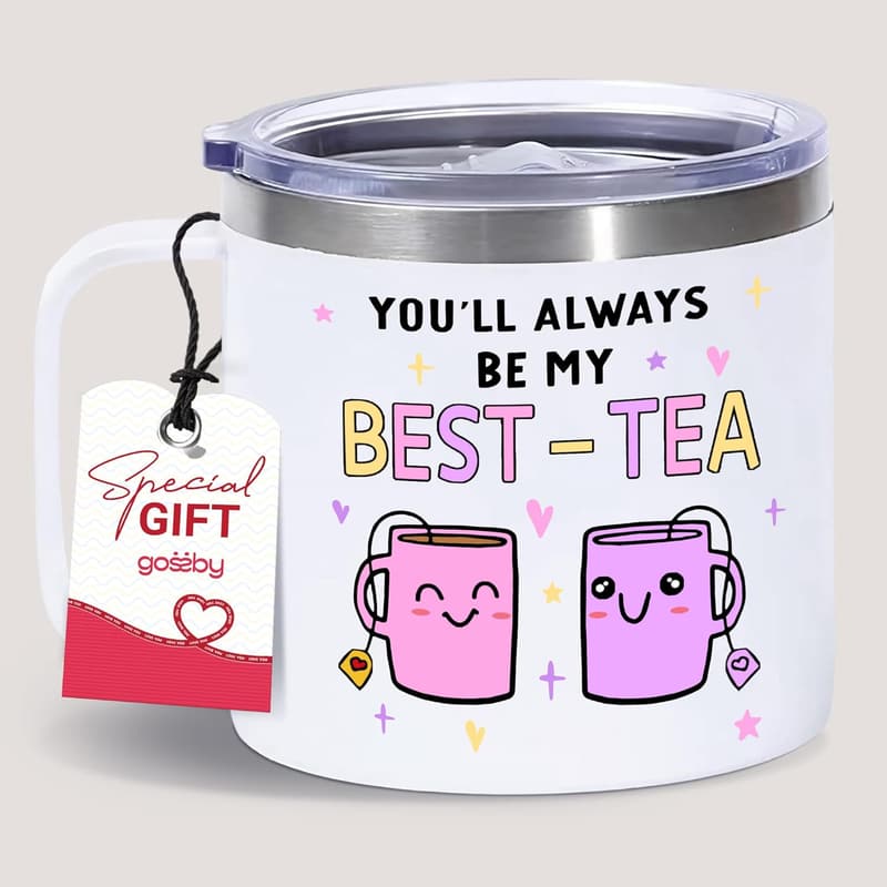 Best Friend Gift - 14oz Insulated Tumbler Mug with Lid & Straw