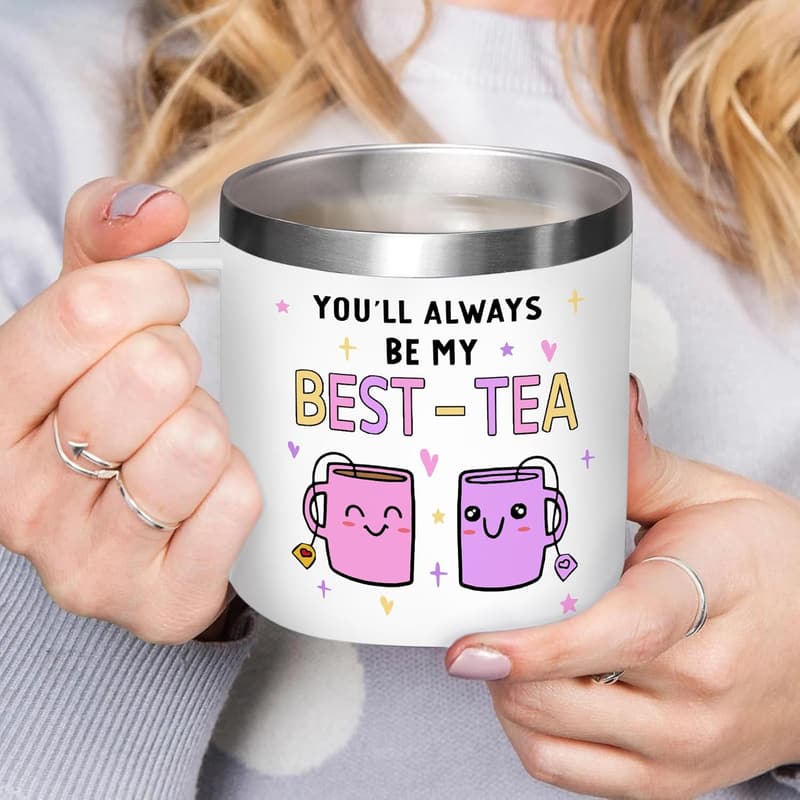 Best Friend Gift - 14oz Insulated Tumbler Mug with Lid & Straw