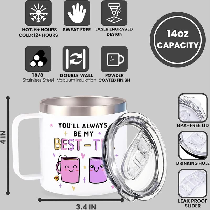 Best Friend Gift - 14oz Insulated Tumbler Mug with Lid & Straw