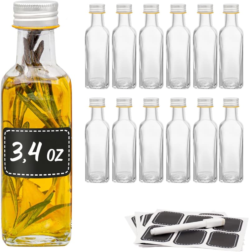 可重複使用的 3 oz Glass Bottles with Lids - 12 Pack for Extracts & Oils