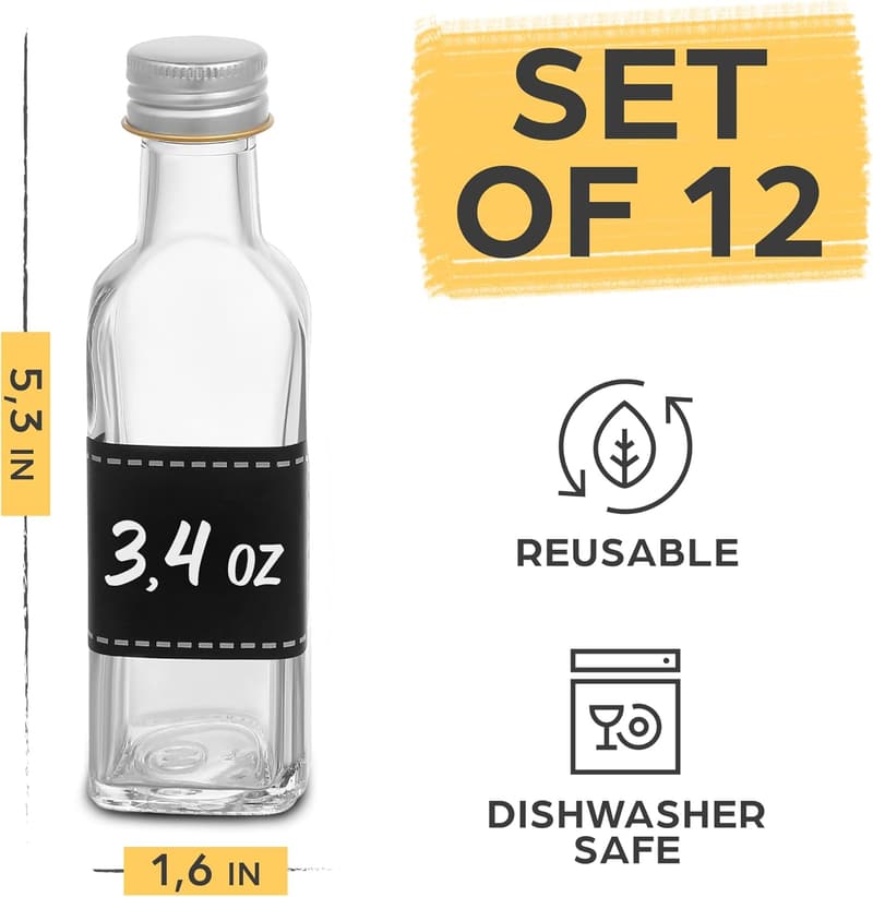 可重複使用的 3 oz Glass Bottles with Lids - 12 Pack for Extracts & Oils