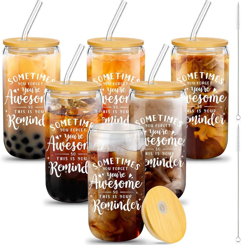 Employee Appreciation 16oz Beer Glass Gift Set with Lids & Straws