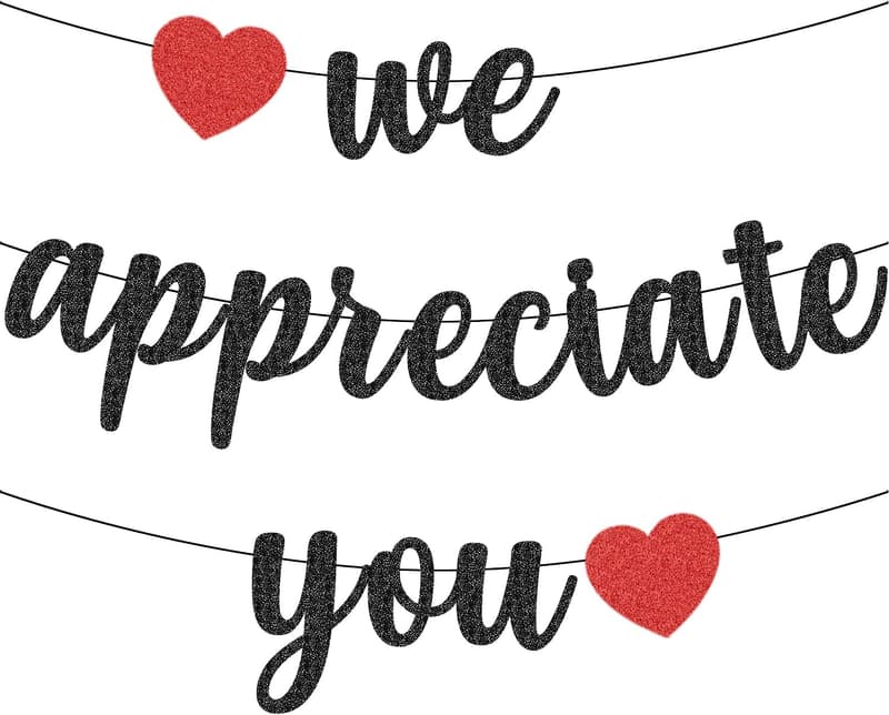 Employee Appreciation Banner - Black Glitter Thank You