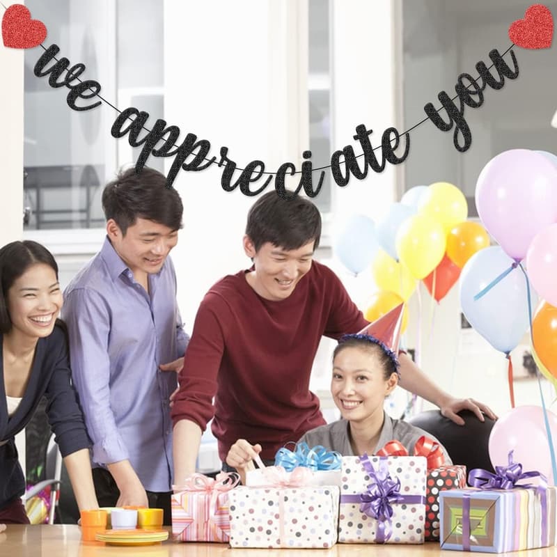 Employee Appreciation Banner - Black Glitter Thank You