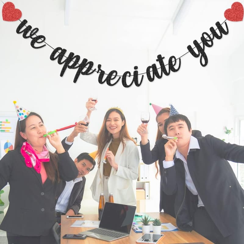 Employee Appreciation Banner - Black Glitter Thank You
