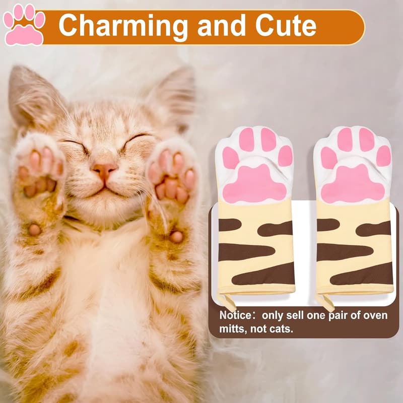 Heat Resistant Cat Claw Oven Mitts - 1 Pair