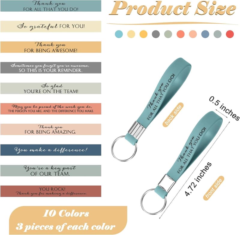 Inspirational Thank You Keychain Set for Coworkers - 30 Pcs