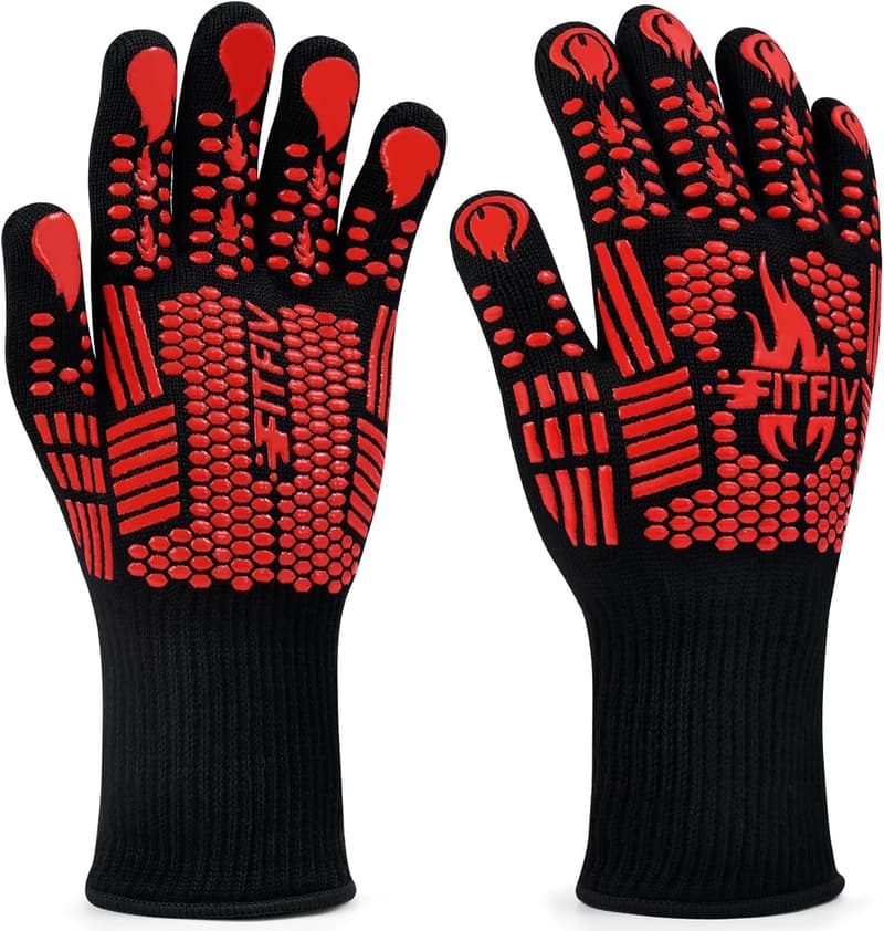 Extreme Heat Resistant BBQ & Oven Gloves – Silicone, Non-Slip (Red)