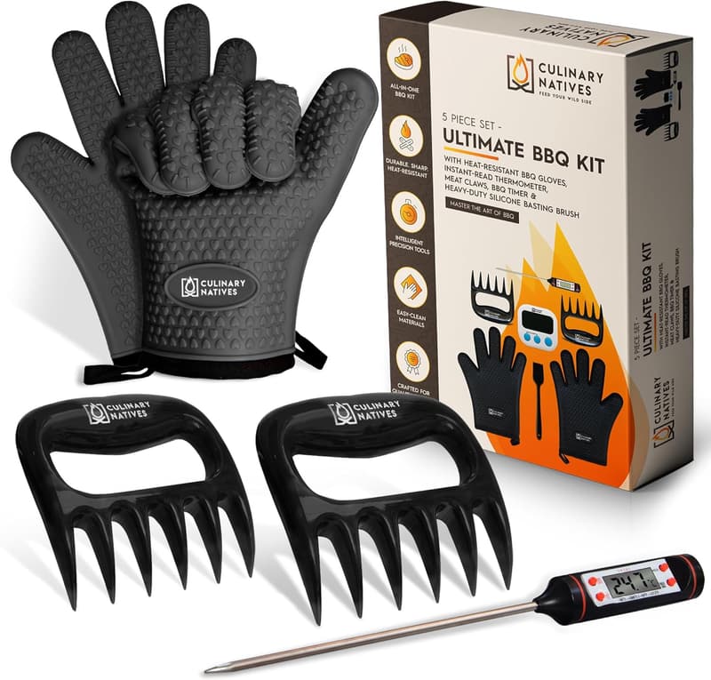 BBQ Grill Gloves & Meat Claws - Extreme Heat Resistant, Black