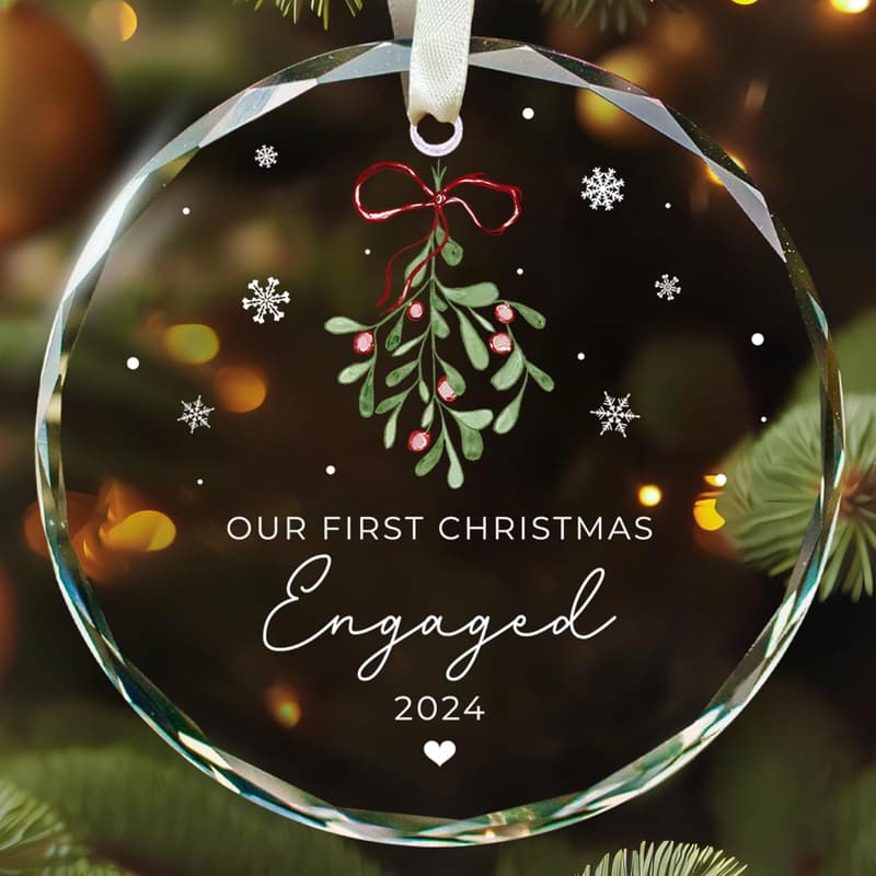 Engagement Ornament - Glass Keepsake for Couples