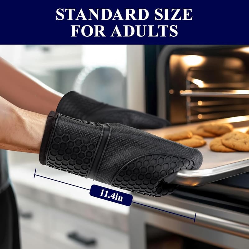 Heat Resistant Silicone Oven Mitts Set of 2 - Non-Slip Kitchen Essentials