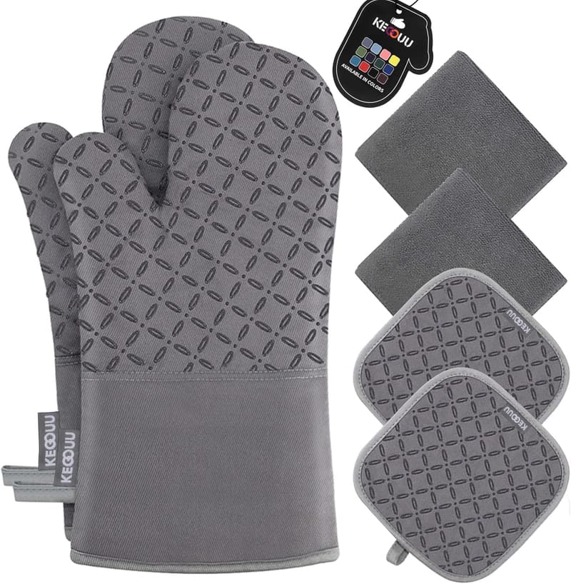 High Heat Resistant Extra Long Oven Mitts & Pot Holders Set