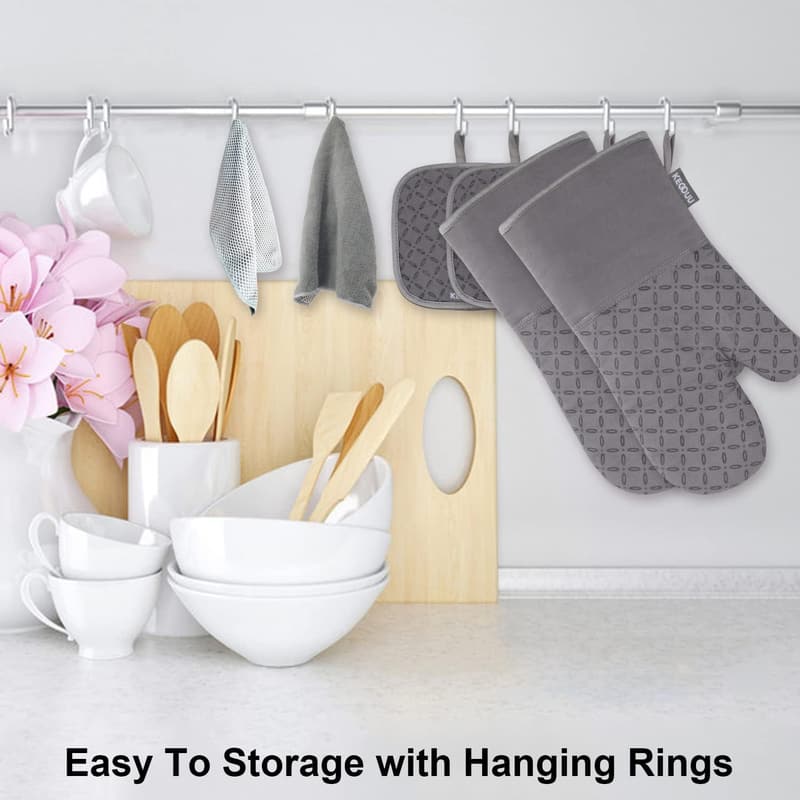 High Heat Resistant Extra Long Oven Mitts & Pot Holders Set