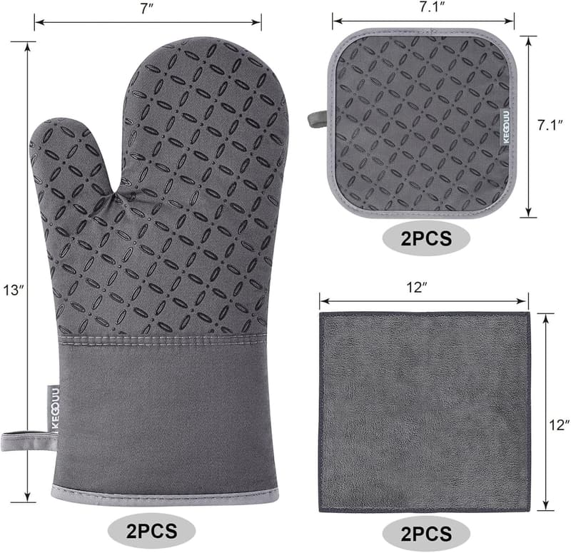 High Heat Resistant Extra Long Oven Mitts & Pot Holders Set