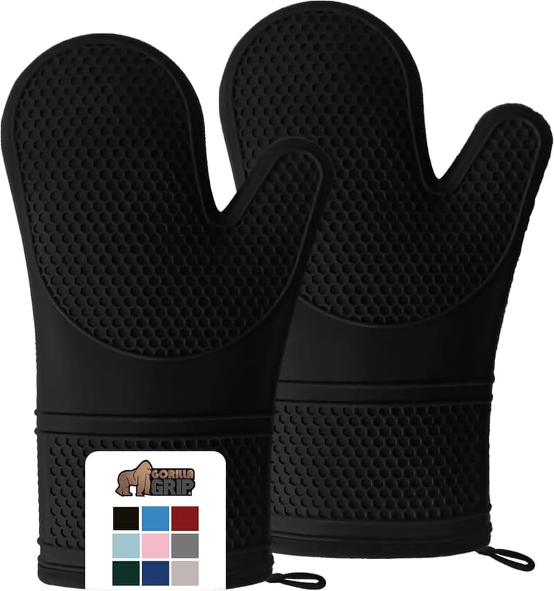 Heat Resistant Silicone Oven Mitts Set, BPA-Free, Black