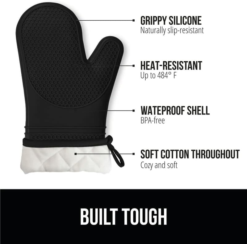 Heat Resistant Silicone Oven Mitts Set, BPA-Free, Black
