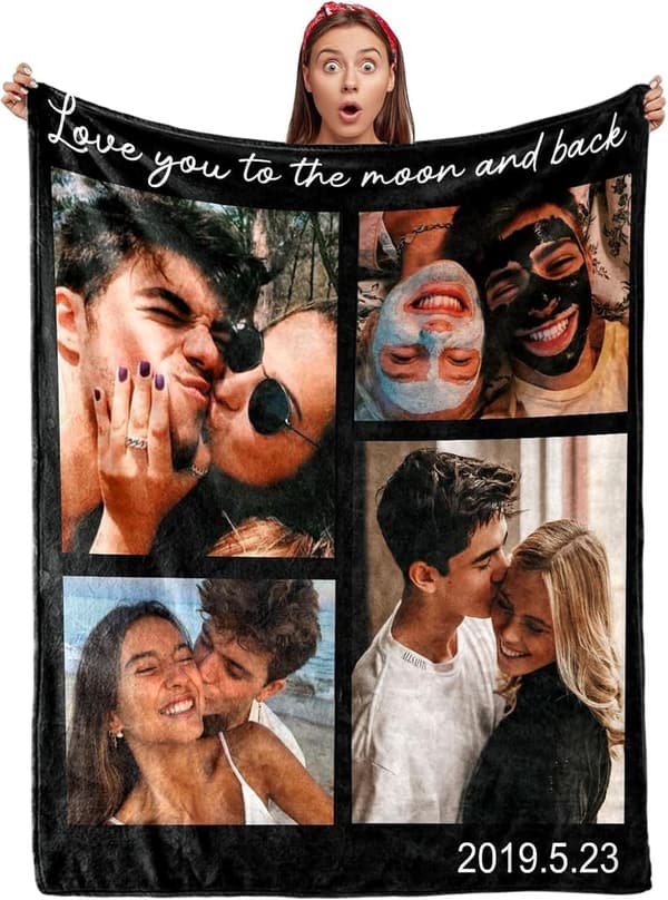 Personalized Photo Blanket for Couples – Custom Flannel Throw