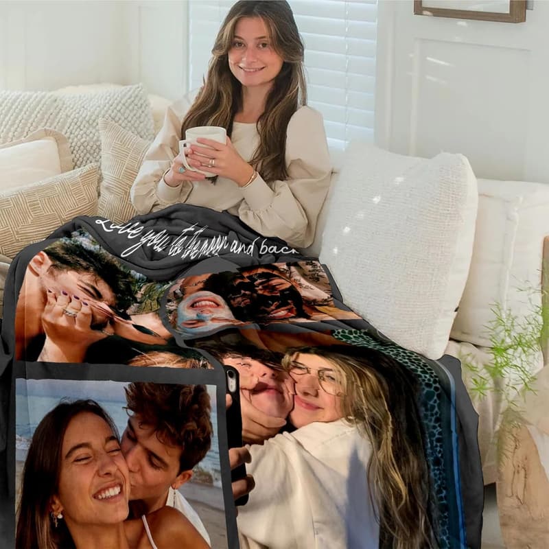 Personalized Photo Blanket for Couples – Custom Flannel Throw