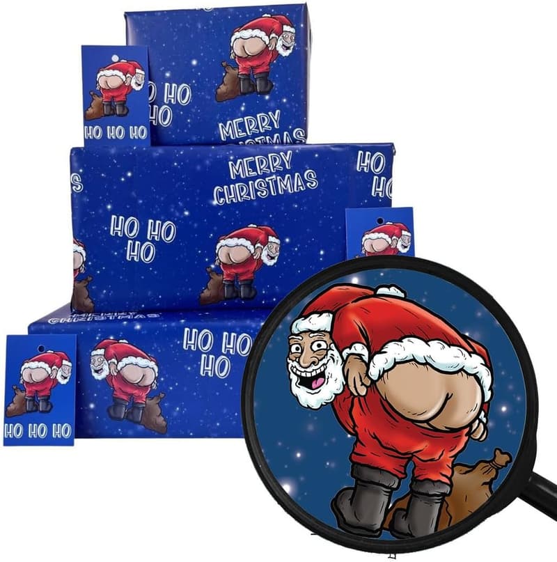 Funny Rude Santa Wrapping Paper Sheets with Gift Tags (2 Pack)