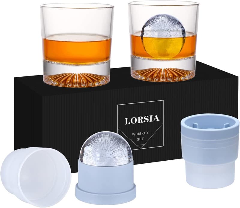 Gift Boxed Whiskey Rocks Glass Set with Ice Ball Molds - 10 Oz