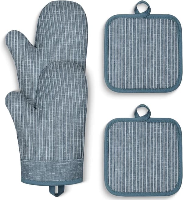 Heat-Resistant Silicone Oven Mitts Set with Non-Slip Grip, Blue