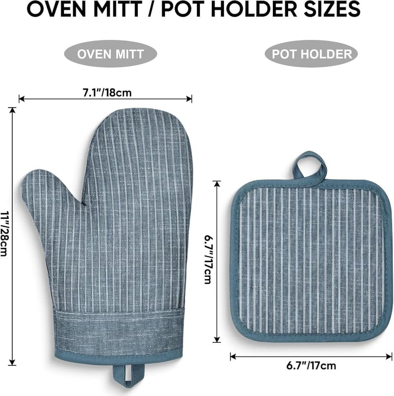 Heat-Resistant Silicone Oven Mitts Set with Non-Slip Grip, Blue