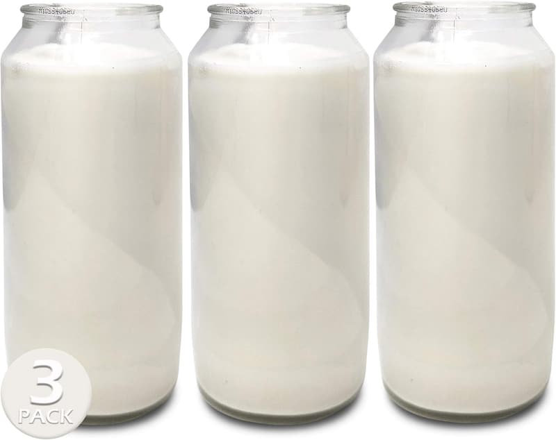 Memory Candle Set - 7-Day White Prayer Candles in Glass Jars