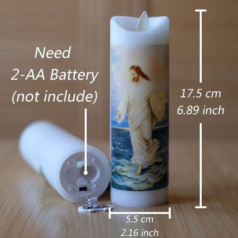 Jesus Flameless Prayer Candle with Remote Timer, Real Wax