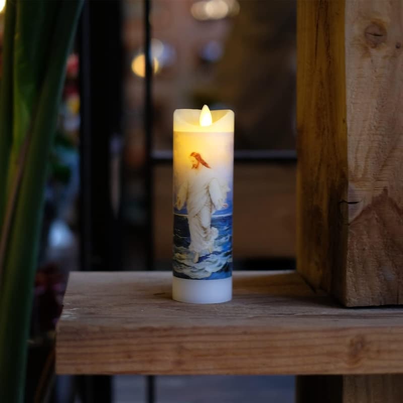 Jesus Flameless Prayer Candle with Remote Timer, Real Wax