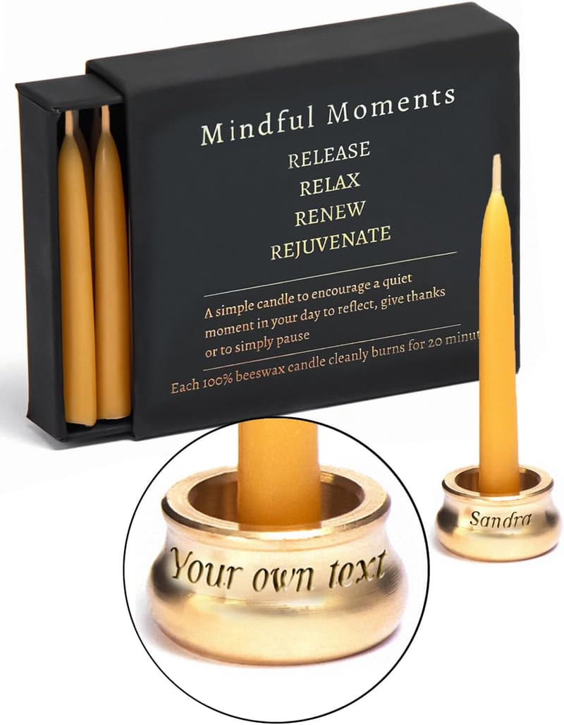 Mindful Meditation Candle Set with Custom Brass Holder for Women