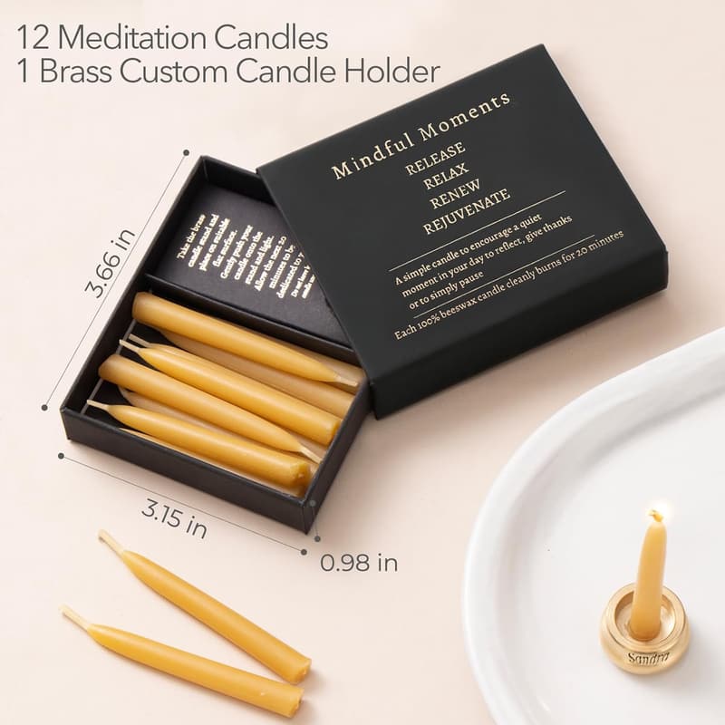 Mindful Meditation Candle Set with Custom Brass Holder for Women