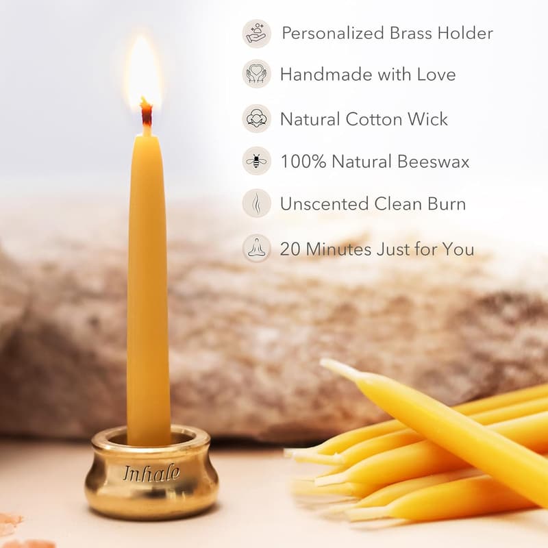 Mindful Meditation Candle Set with Custom Brass Holder for Women