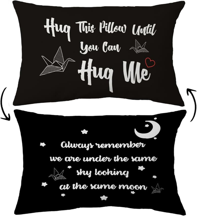 Reversible Throw Pillow Case for Long Distance Couples – 12x20 inch