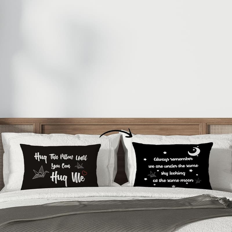 Reversible Throw Pillow Case for Long Distance Couples – 12x20 inch