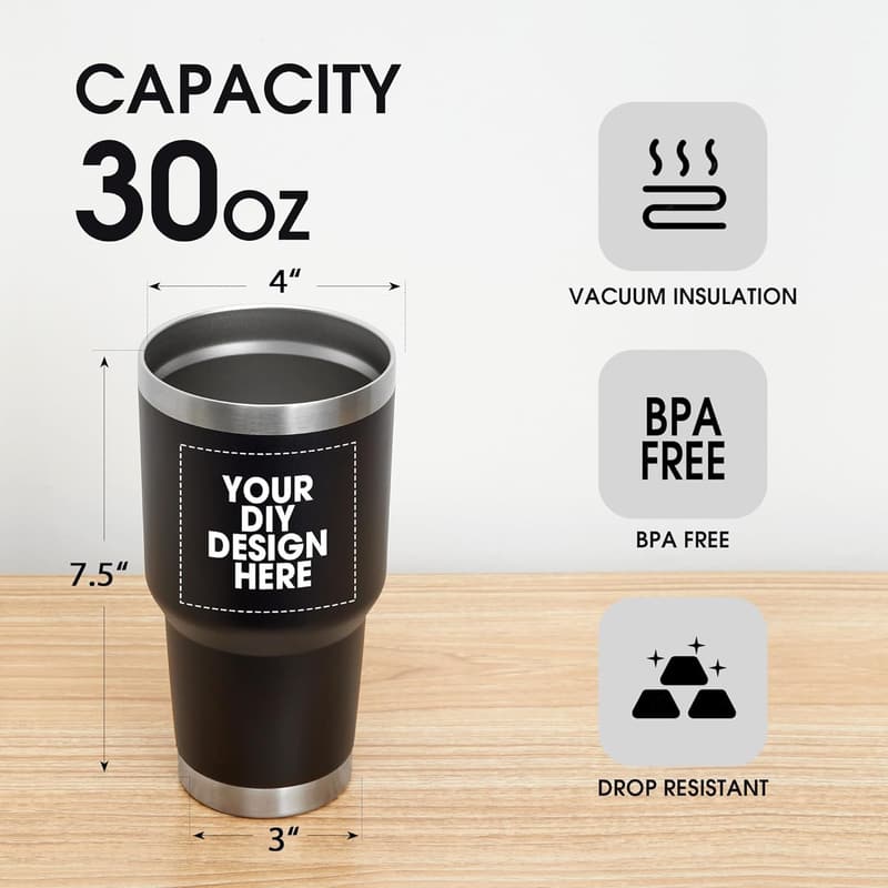 Personalized 30oz Insulated Stainless Steel Tumbler with Lid & Straw