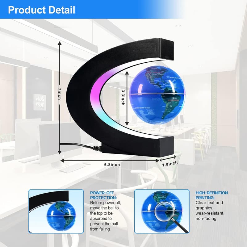 Levitating Globe with LED Lights for Home or Office Decor