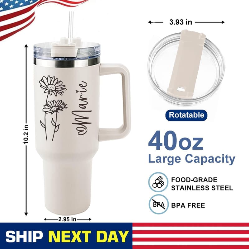 Personalized 40 Oz Stainless Steel Tumbler for Women