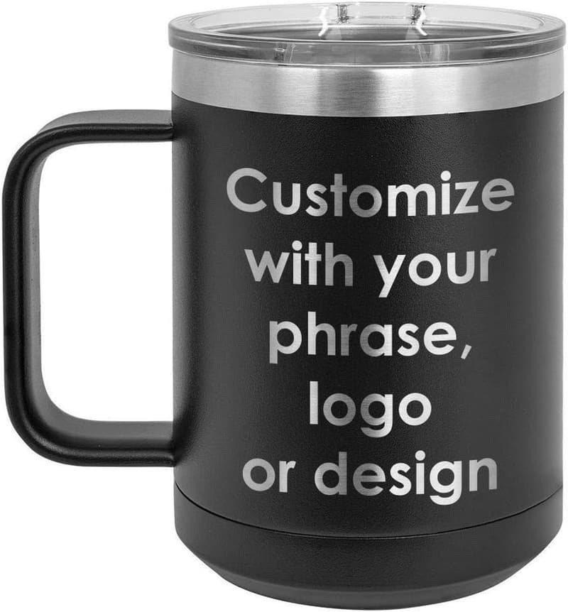Personalized 15 oz Insulated Travel Coffee Mug with Custom Text