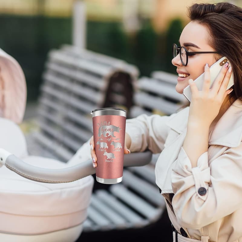 Personalized Mama Bear Tumbler - Engraved Names, Gifts for Mom