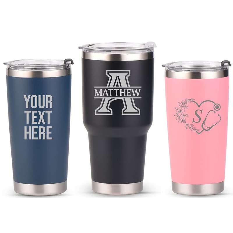 Personalized Navy Blue Insulated Tumbler with Lid - Custom Gift