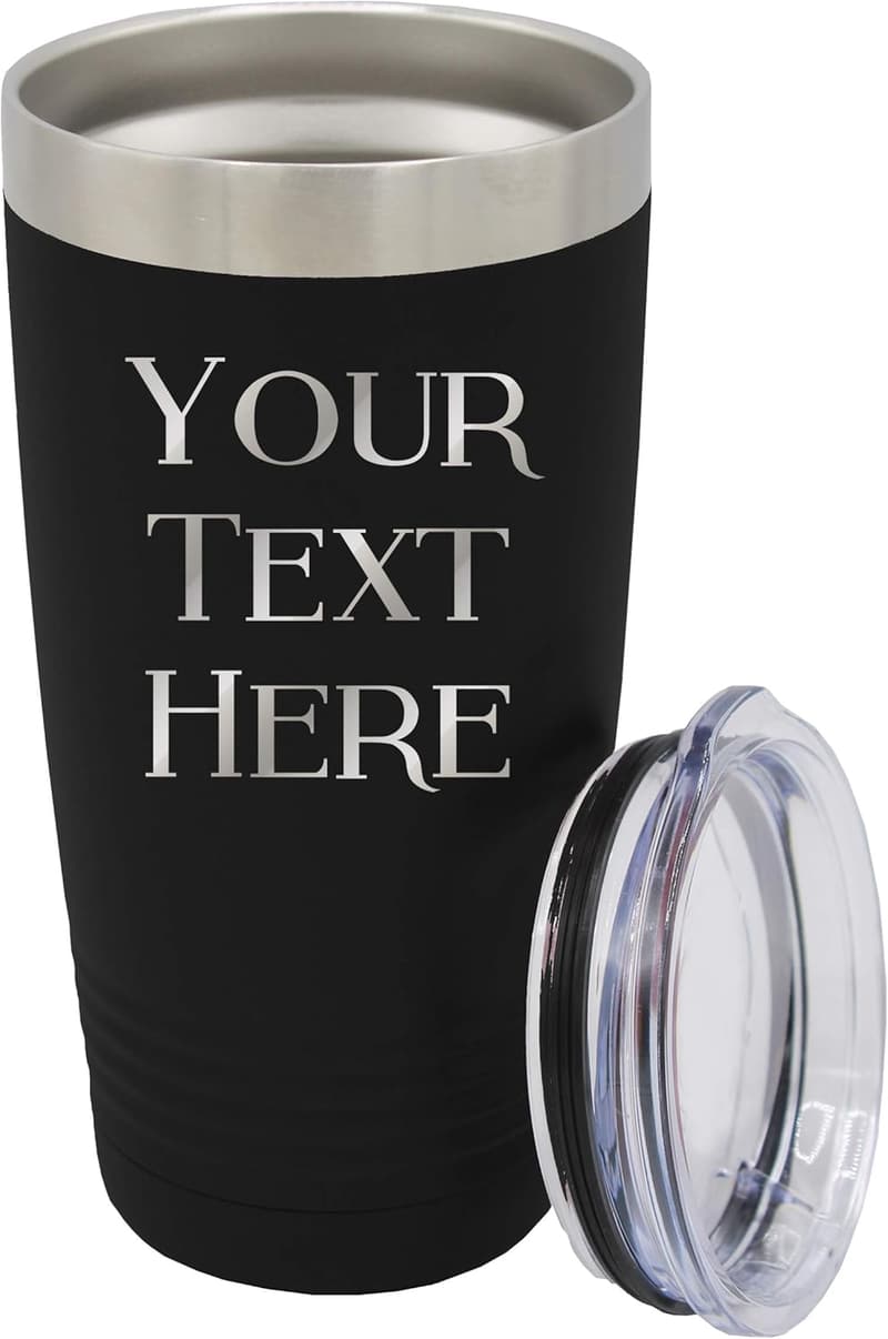 Customized Stainless Steel Travel Tumbler - Engraved Gift for Him/Her (20 oz, Black)