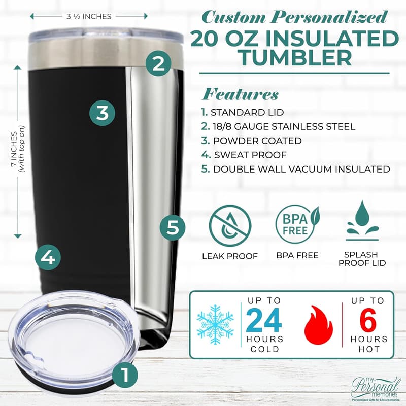 Customized Stainless Steel Travel Tumbler - Engraved Gift for Him/Her (20 oz, Black)