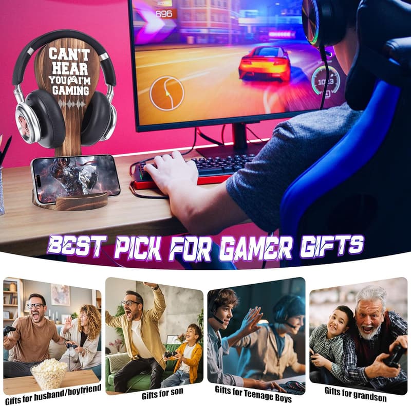 Gamer Gift: Wooden Headset Stand for Teen Boys & Men