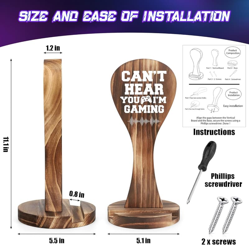 Gamer Gift: Wooden Headset Stand for Teen Boys & Men