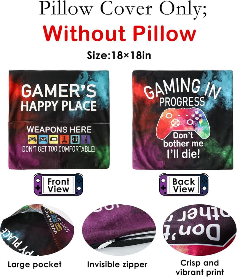 Gamer Gifts Set for Teens: Pillow Cover & Game Socks
