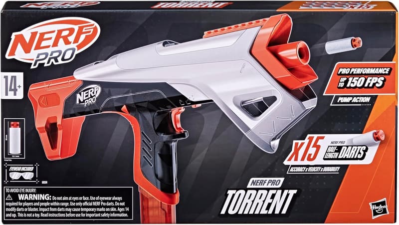 Nerf Pro Torrent Dart Blaster - 150 FPS, 15 Darts, Pump Action