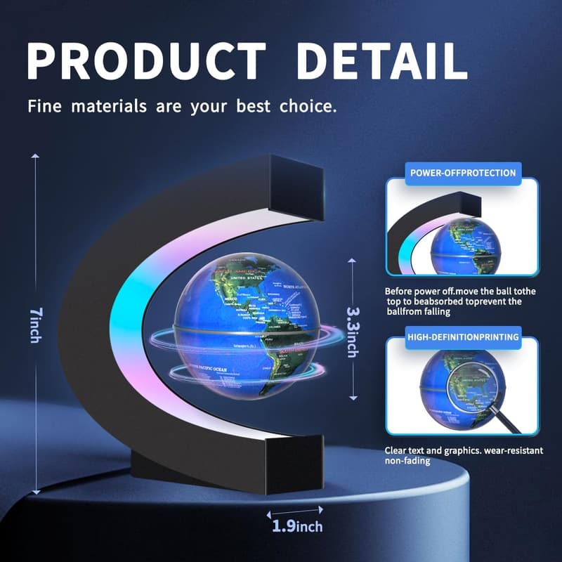 Magnetic Levitating Globe Lamp with LED Lights - Tech Gift for All