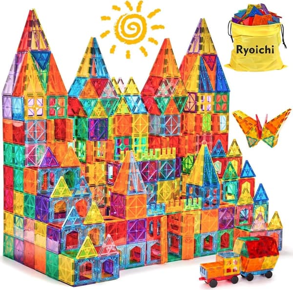 STEM Magnetic Building Tiles Set with 2 Cars for Kids Ages 3-9